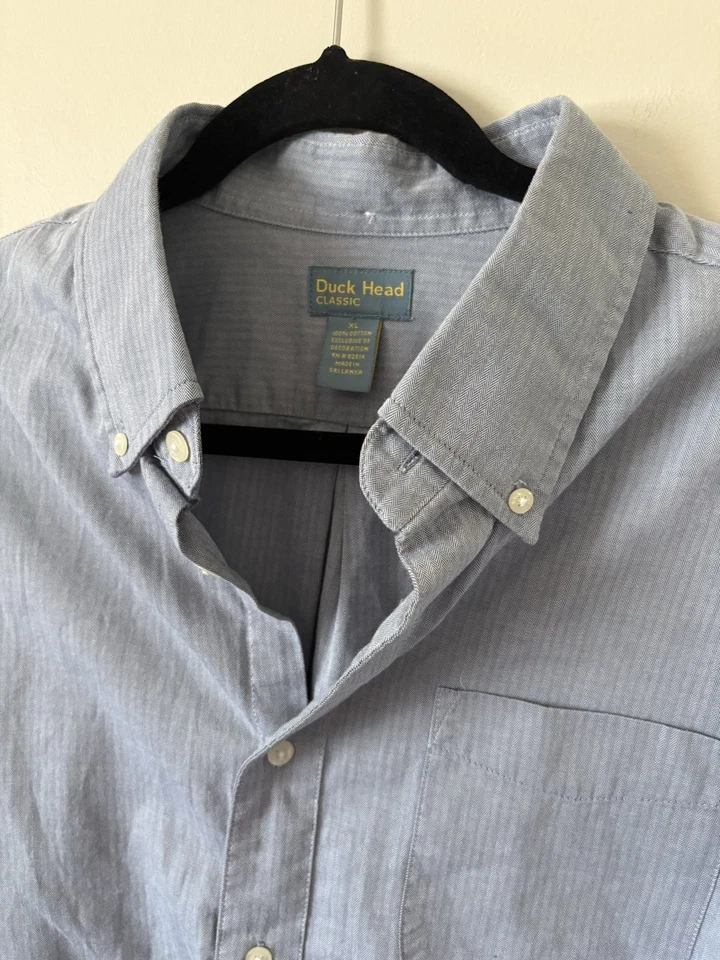 Camisa para hombre Duck Head manga larga azul/gris a rayas de guinga con botones XL Foto 1 de 4