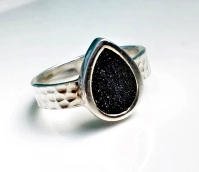 Dur Schmuck Ring Silber 925 Lavasand Punze DUR Hammerschlag maritim Vintage - Bild 1 von 4