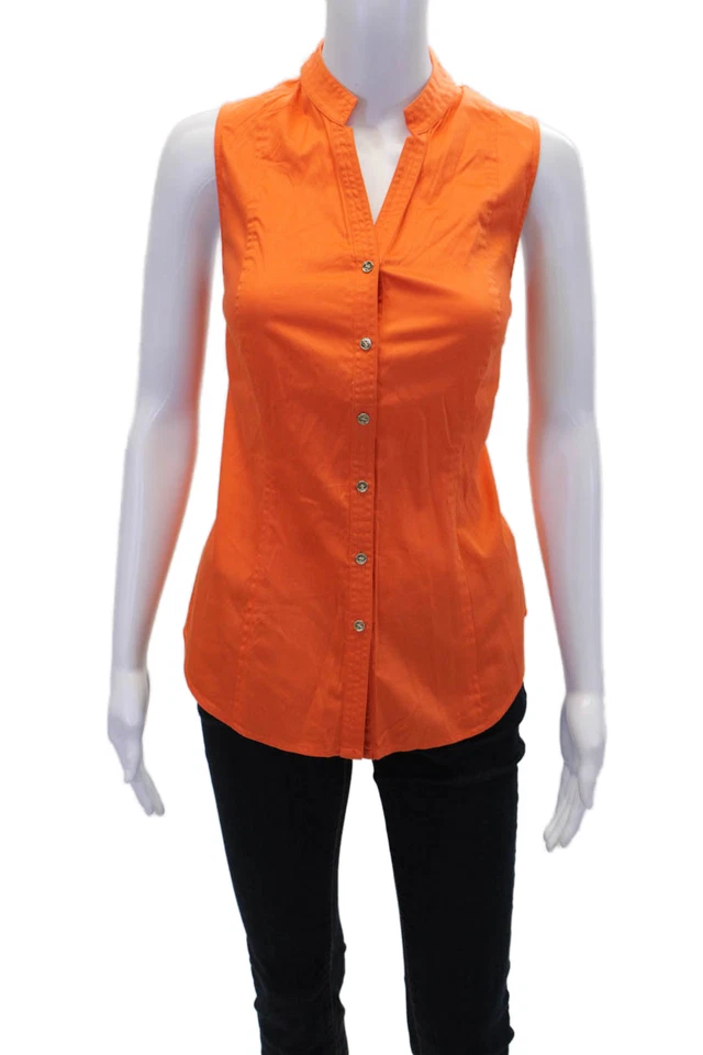 Eccoci Womens Cotton Sleeveless V-Neck Button-Down Shirt Orange Size 10 - Image 1 of 4