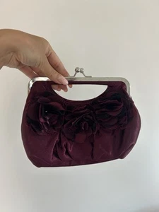 Vintage New Look Burgundy Floral Satin Clutch Bag Y2K 2000s - Picture 1 of 4