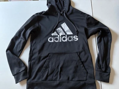 MENS ADIDAS AEROREADY BLACK HOODIE SIZE SMALL KANGAROO POUCH POCKET FLEECE LINED - Image 1 of 4