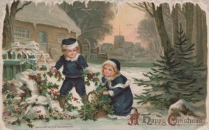 Weihnachten um 1913 - Kinder pflücken Stechpalme - Max Feinberg - gebraucht/versandt - Bild 1 von 2