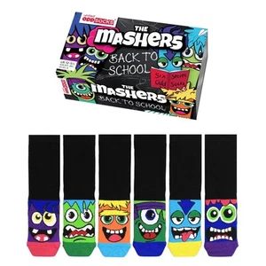 Childrens Socks Oddsock Black Back To School Mashers Mismatch 6 Pack UK 12-5.5 - Picture 1 of 5