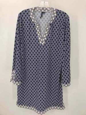Aqua et SOL Blue Size Large Printed Shift Knee Length Long Sleeve Dress - Image 1 of 3