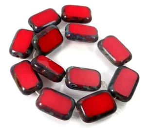 Cuentas rectangulares de vidrio checo de 12x8 mm corte ventana rojo opaco - Picasso (12) - Imagen 1 de 4