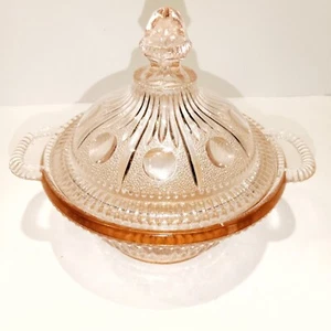 Ancien sucrier, bonbonnière ou drageoir, en Verre Rose moulé Bayel ou Portieux - Picture 1 of 10