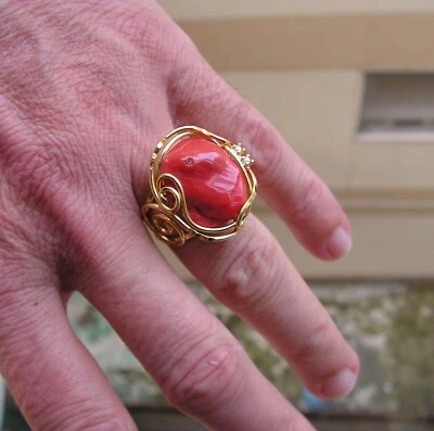anillo barroco real natural coral gema rojo hecho en italia elegante joya para ella Foto 1 de 4