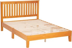 Wood Platform Bed Frame Solid Wood Foundation/Wood Slats Support with Headboard - Picture 1 of 39