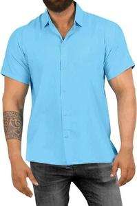 LA LEELA Mens Short Sleeve Button Down Casual Camp Summer Beach XL Sky, Plain - Picture 1 of 3
