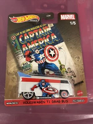 Autobús de arrastre Hot Wheels Premium Marvel Volkswagen T1 Capitan America NUEVO  Foto 1 de 4