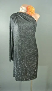 Allen B Schwartz One Shoulder Formal Cocktail Dress XL Black Metallic  #227 - Picture 1 of 6