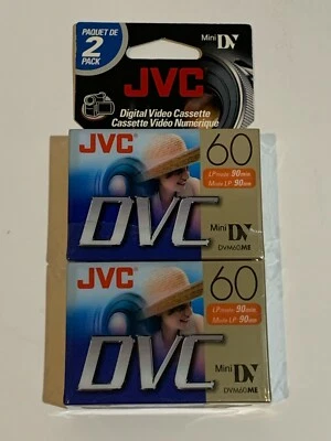 JVC 迷你 DV 数字视频盒式磁带 DVM60ME 2 件装 M-DV60DU2 — 第 1/2 张图片