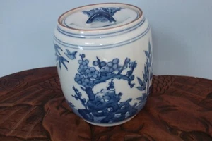CHINESISCHES/JAPANISCHES PORZELLAN 15 CM GLAS MIT BLAUEM PFLAUMEN, BAMBUS, BLUME, VOGELMUSTER - Bild 1 von 17