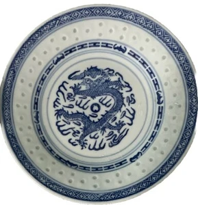 4 VINTAGE made in CHINA BLUE DRAGON 8”  porcelain plates - Picture 1 of 7