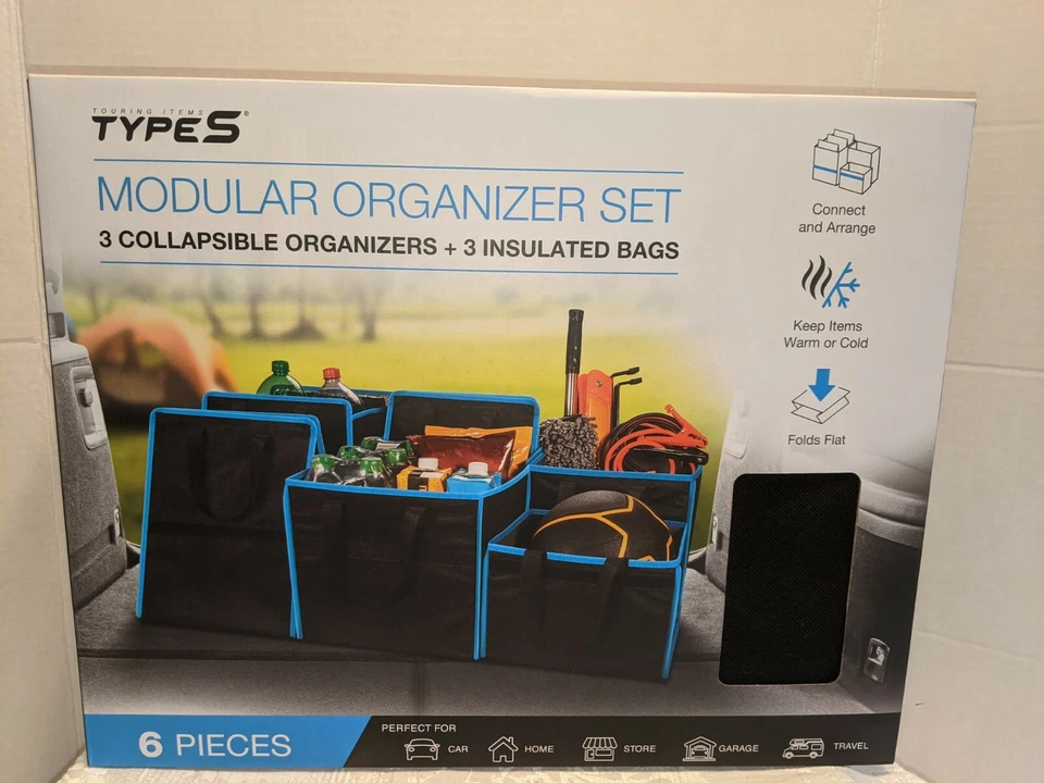 Modular Organizer 6 Pc Set - 3 Collapsible Organizers And 3 Insulated Bags  - Image 1 of 4