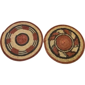 2 Afrikanische Gewebte Spule Flach Korb Kochplatte Pad Tisch/Wand Dekor Kunst - Bild 1 von 13