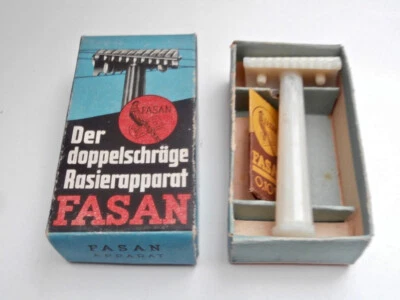 FASAN rasoio taglio obliquo Solingen Slant head DE cream Razor WW2 Lid Box (1) - Immagine 1 di 4