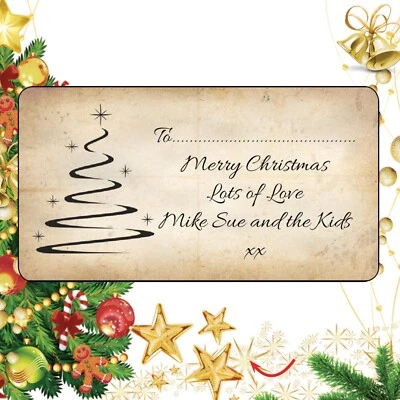 Personalised Christmas x 48 Stickers Merry Kids Gift Tag Holiday Labels 1119a