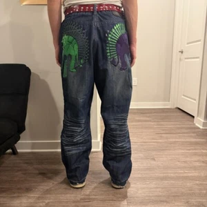Y2K Eight 732 Crazy Embroidered Baggy Jeans 38 x 30 x 11 - Picture 1 of 7