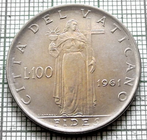 VATICAN IOANNES XXIII 1961 100 LIRE, Fides Roman godess of Trust STAINLESS STEEL - Picture 1 of 6