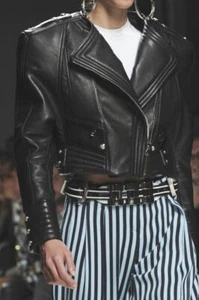 BALMAIN Cropped Black Leather Motorcyle Biker Jacket 34 2 4 or 36 4 6 - Picture 1 of 6