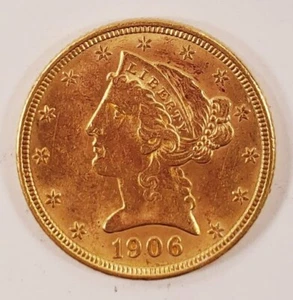 1906-D $5 Gold Liberty Half Eagle in Choice BU Condition, Great Early US Gold! - Picture 1 of 2