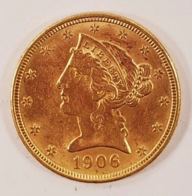 1906-D $5 Gold Liberty Half Eagle in Choice BU Condition, Great Early US Gold! - Image 1 of 2