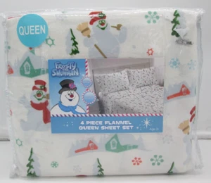 Frosty The Snowman 4 Piece Flannel Queen Sheet Set NEW - Picture 1 of 6