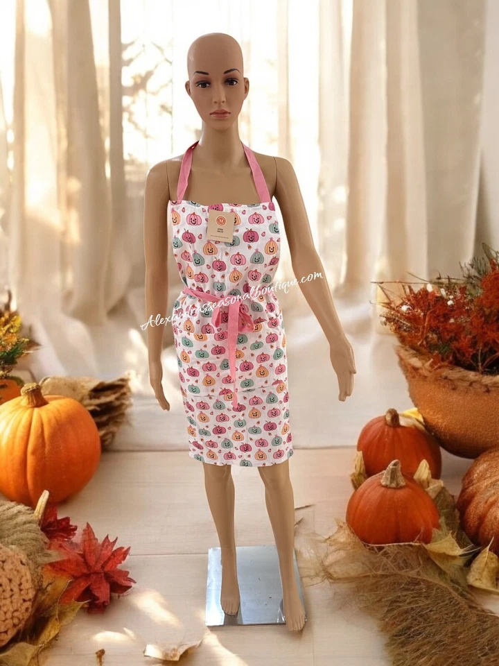 Delantal de cocina Martha Stewart calabazas rosa turquesa 31”x 30” Halloween otoño nuevo Foto 1 de 4
