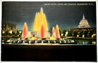 United States Capitol And Lighted Fountain Washington Dc At Night 1946 Postcard