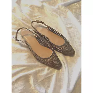 Vintage 90s Stuart Weitzman Slingback Sandals Metallic Gold braided Leather - Picture 1 of 10