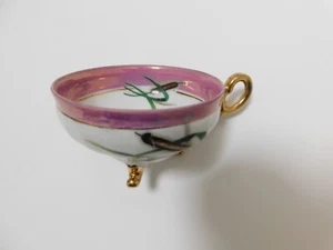Very Rare Find Cattail Design Gold Trim Footed Tea Cup Pinky Purple Around Rim - Picture 1 of 12