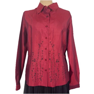Blusa Camisa Etérea De Colección Nuevo con Etiquetas Vestido Granero 100% Seda Roja Bordada Talla L LEER Foto 1 de 4