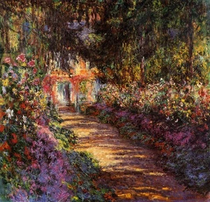 Pathway in Monet's Garden at Giverny,Landscape Art Hand Painted Oil Painting Rep - Picture 1 of 8