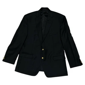Ralph Lauren Blazer Mens 46 R Navy Blue Gold Buttons 100% Wool Sport Coat Jacket - Picture 1 of 22