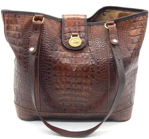 Bolso de Mano Brahmin Croc Cuero Marrón Repujado Grande Doble Asa - Imagen 1 de 11