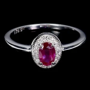 925 Sterling Silver Ring Oval Ruby 6x4mm Natural Gemstone Jewelry Size 7 - Imagen 1 de 14