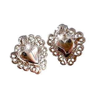 Orecchini Sacro Cuore in Argento 925, Gioielli Religiosi Donna Ex Voto a lobo - Imagen 1 de 9