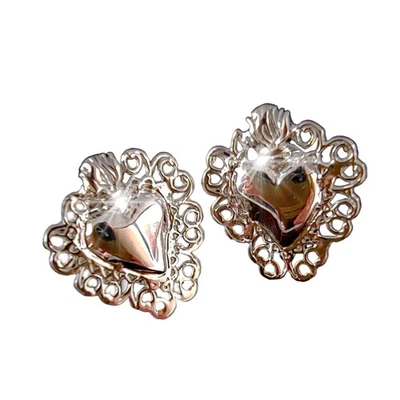Orecchini Sacro Cuore in Argento 925, Gioielli Religiosi Donna Ex Voto a lobo - Immagine 1 di 4