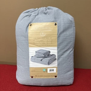Bed Theory Co. 4 Pc Gauze Queen Leonore Quarry Blue  Sheet Set Soft Texture NWT - Picture 1 of 8