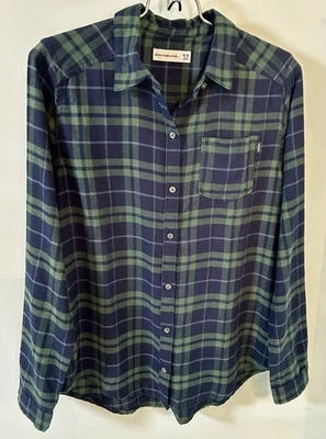 Abercrombie Kids Boys 15/16 Long Sleeve Button Green Blue Plaid Flannel Shirt - Image 1 of 4