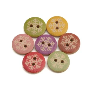 50PCS Painted Snowflake Theme Wood Buttons for Sewing, Scrapbooking Decor 15mm - Picture 1 of 5