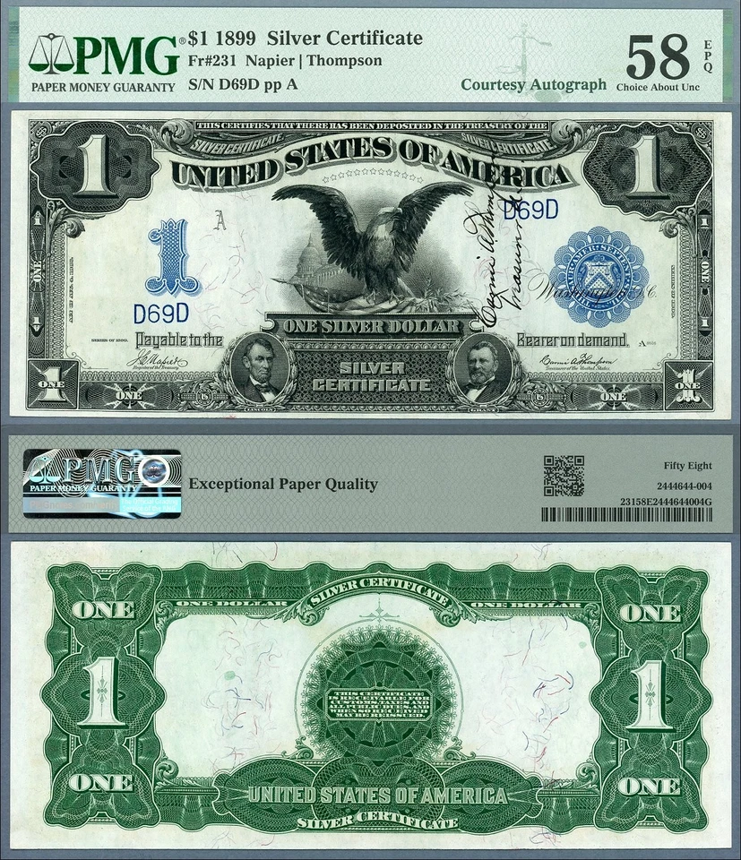 1899 $1 Silver Certificate FR-231 Courtesy Autograph Carmi Thompson Low S/N D69D - Image 1 of 1