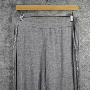 Soft Surroundings Pants Women Medium Gray Ruffle Cuff Pull On Lounge Side Stripe - Picture 1 of 8