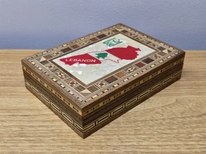 Vintage Lebanon Mosaic Abalone Inlay Wooden Jewelry Box - Imagen 1 de 6