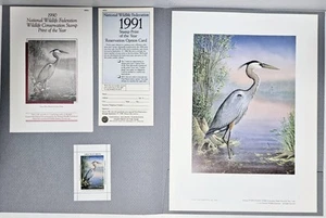 Great Blue Heron von Sam Timm 1990 National Wildlife Federation signierter Druck - Bild 1 von 6