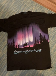 Vintage Northern Lights Wolf Shirt Wrap Around Nature * LARGE * Twilight Aurora - Picture 1 of 9