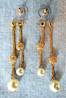 Rare Joan Rivers Pearls on Chain Dangle Earrings- As Threader or As Single Drop - Image 1 of 4