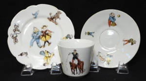 Antik Deutsches Kinder Set Teller Untertasse Tasse mit Kinderzimmer Reim Zirkus Kunst - Bild 1 von 13