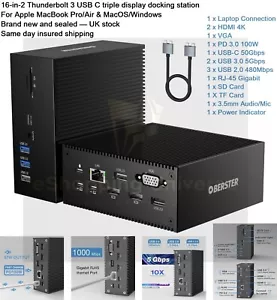 USB-C Docking Station Triple Display 4K HDMI Thunderbolt 3 USB3.0/2.0 100W PD3.0 - Picture 1 of 15
